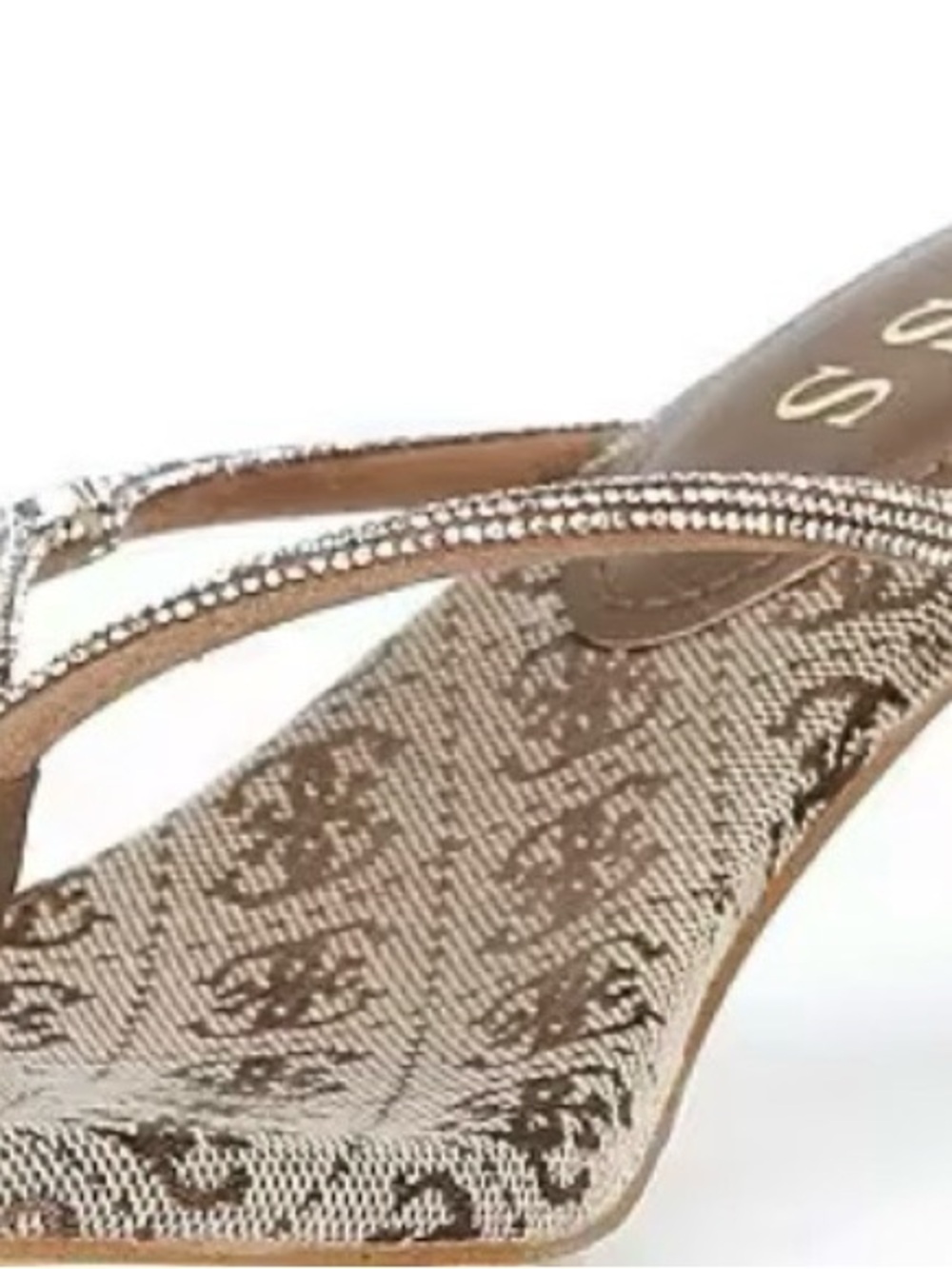 🧡 GUESS Mayan Rhinestone Metallic Logo Sandals Never Worn 🧡 - Picture 9 of 11